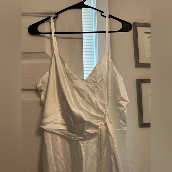 Lulus Romantic Expectations Ivory Satin Wide-Leg Jumpsuit- Size M - Picture 4 of 6